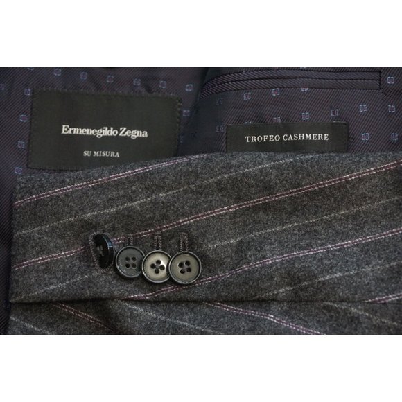 Ermenegildo Zegna Other - Ermenegildo Zegna Gray Striped Flannel Trofeo Cashmere 2Pc Suit Jacket Pant 50R